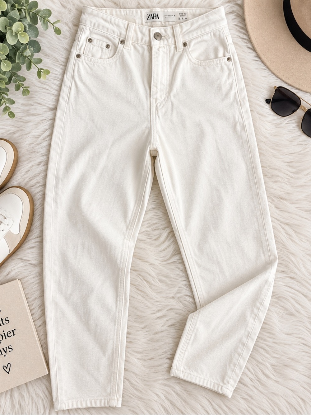 Zara Mom Fit High Rise White Jeans Size 0 EUR 32 Ankle Rigid Denim NWT